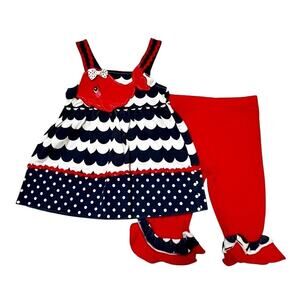 Nannette Nautical Whale Tunic and Leggings Outfit Size 2T